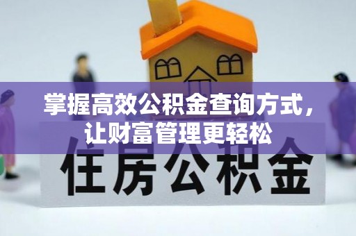 葫芦岛掌握高效公积金查询方式，让财富管理更轻松